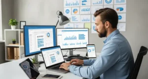 Professional analyzing blog content and marketing data—what is blogging in digital marketing by Digi Segment.