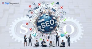 SEO Mistakes concept by Digi Segment showing global SEO issues, common errors, and strategies to resolve optimization challenges.