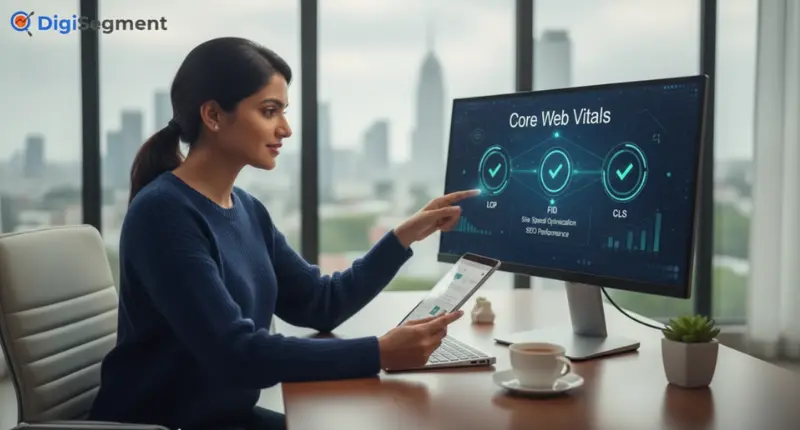 Professional analyzing Core Web Vitals on computer screen to boost site speed and SEO performance by Digi Segment