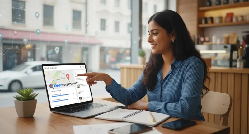 A digital marketer optimizing Google My Business profile for Digi Segment to enhance local search visibility and engagement.