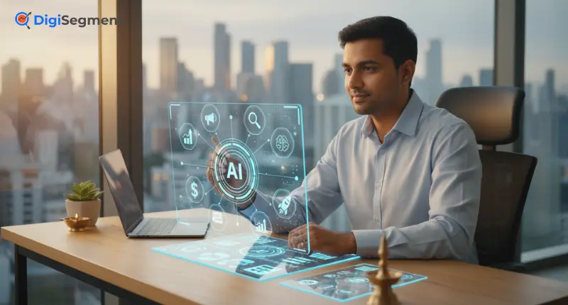 Professional marketer using advanced Marketing AI Tools at Digi Segment to enhance digital strategy and business growth.
