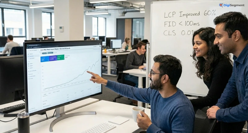 Core Web Vitals case study showing Digi Segment team analyzing LCP, CLS and FID improvements driving 3X revenue growth