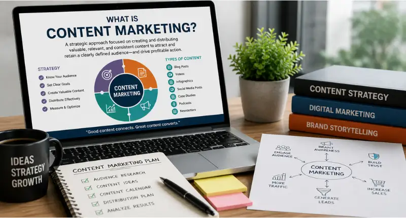 What is content marketing guide showing strategy, content planning, and digital marketing workflow by Digi Segment.