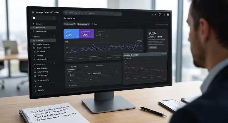 Google Search Console Guide showing advanced SEO features, performance data, indexing insights, and reports by Digi Segment