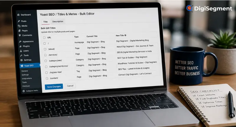 Fix duplicate title tags on a WordPress site with SEO analysis, page title checks, and optimization tips by Digi Segment